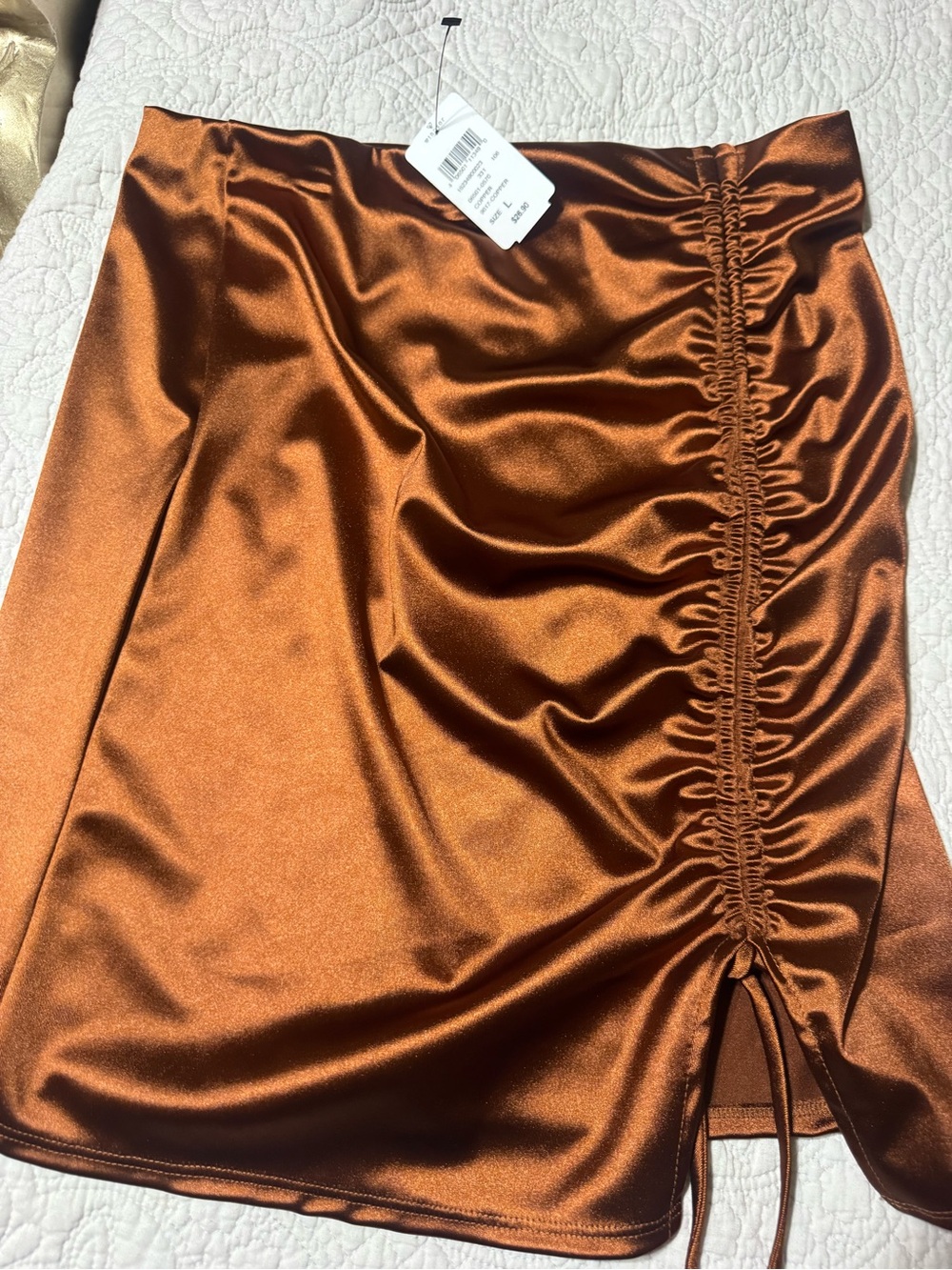 Windsor Satin Ruched Copper Midi Skirt